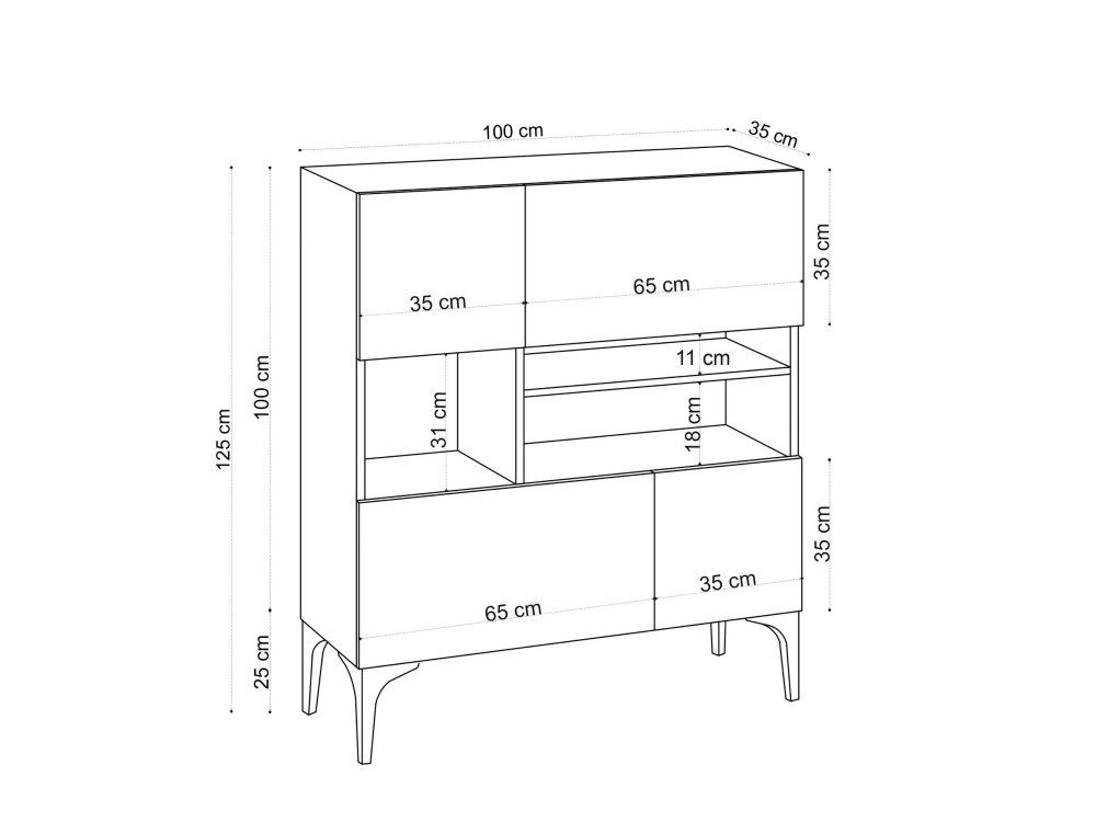 Credenza in legno "Krista" - 100 x 35 x 125 cm - Rovere Zaffiro