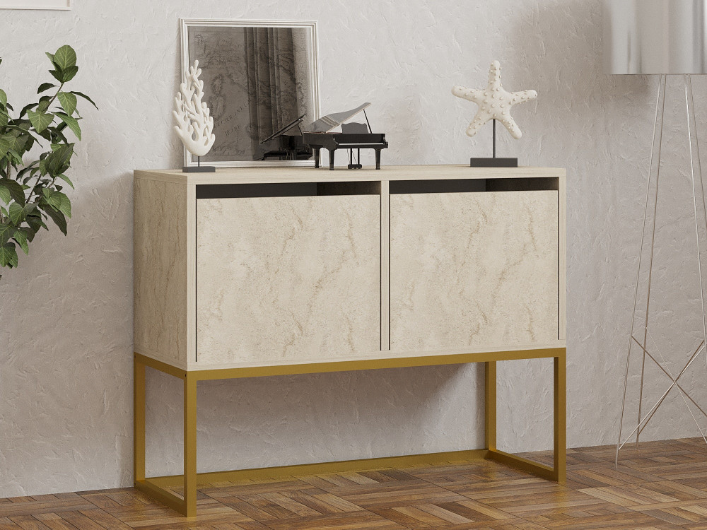 Credenza in legno "Zermat" - 90 x 34 x 70 cm - Travertino