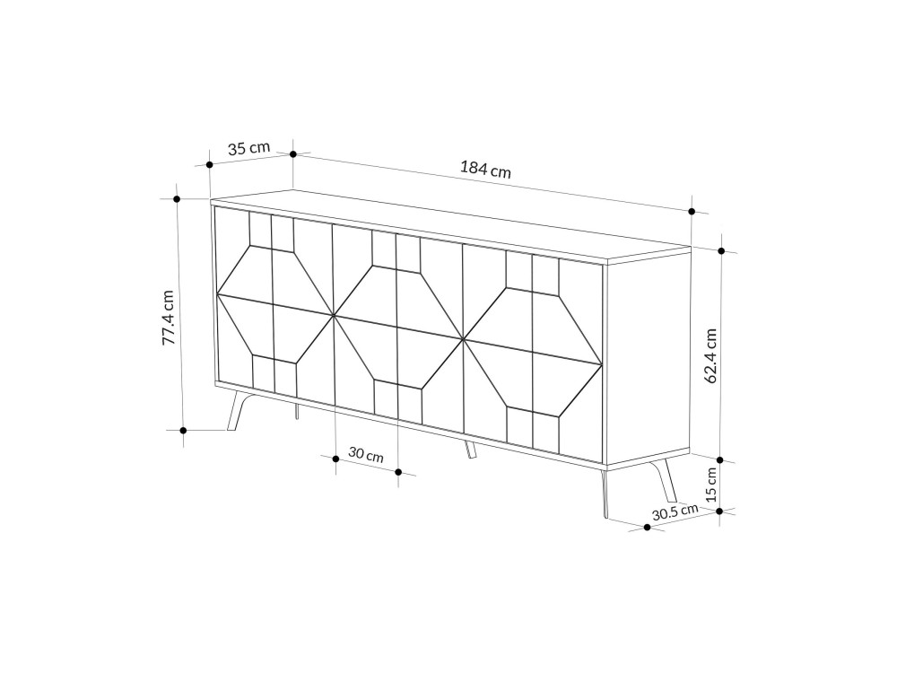 Credenza in legno "Dune" - 184 x 35 x 77 cm - Bianco