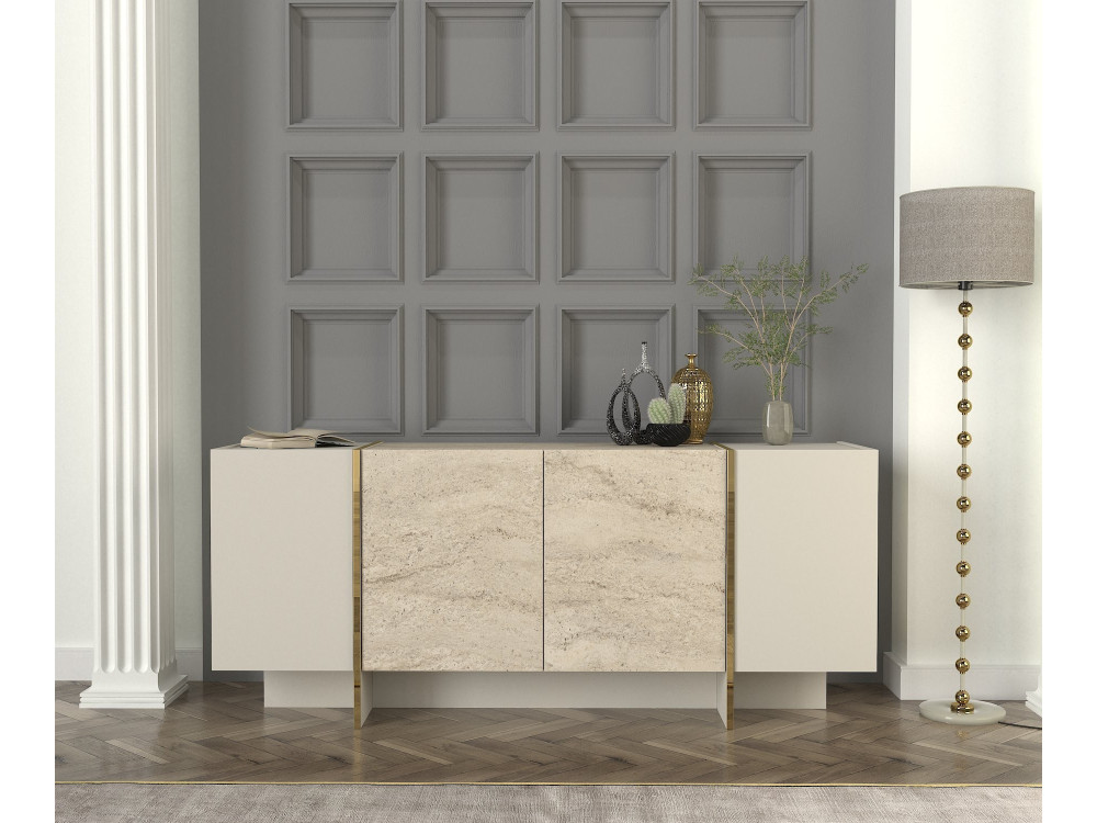 Credenza in legno "Veyron" - 180 x 46 x 75 cm - Travertino, arenaria