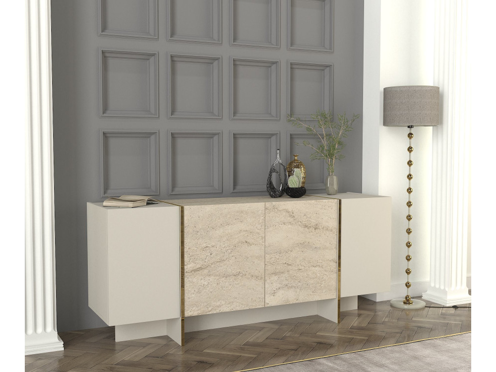 Credenza in legno "Veyron" - 180 x 46 x 75 cm - Travertino, arenaria