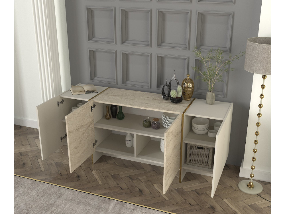 Credenza in legno "Veyron" - 180 x 46 x 75 cm - Travertino, arenaria