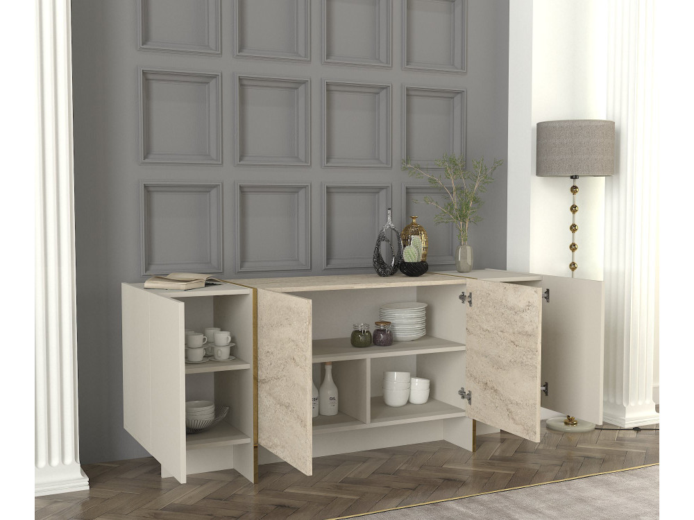 Credenza in legno "Veyron" - 180 x 46 x 75 cm - Travertino, arenaria