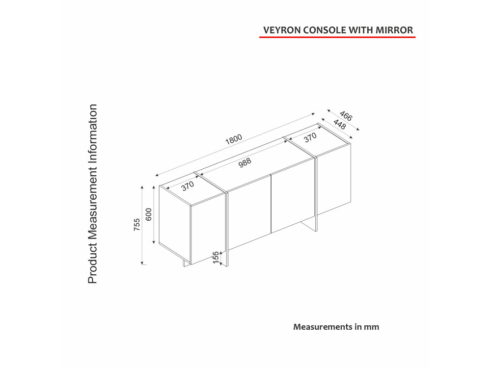 Credenza in legno "Veyron" - 180 x 46 x 75 cm - Travertino, arenaria