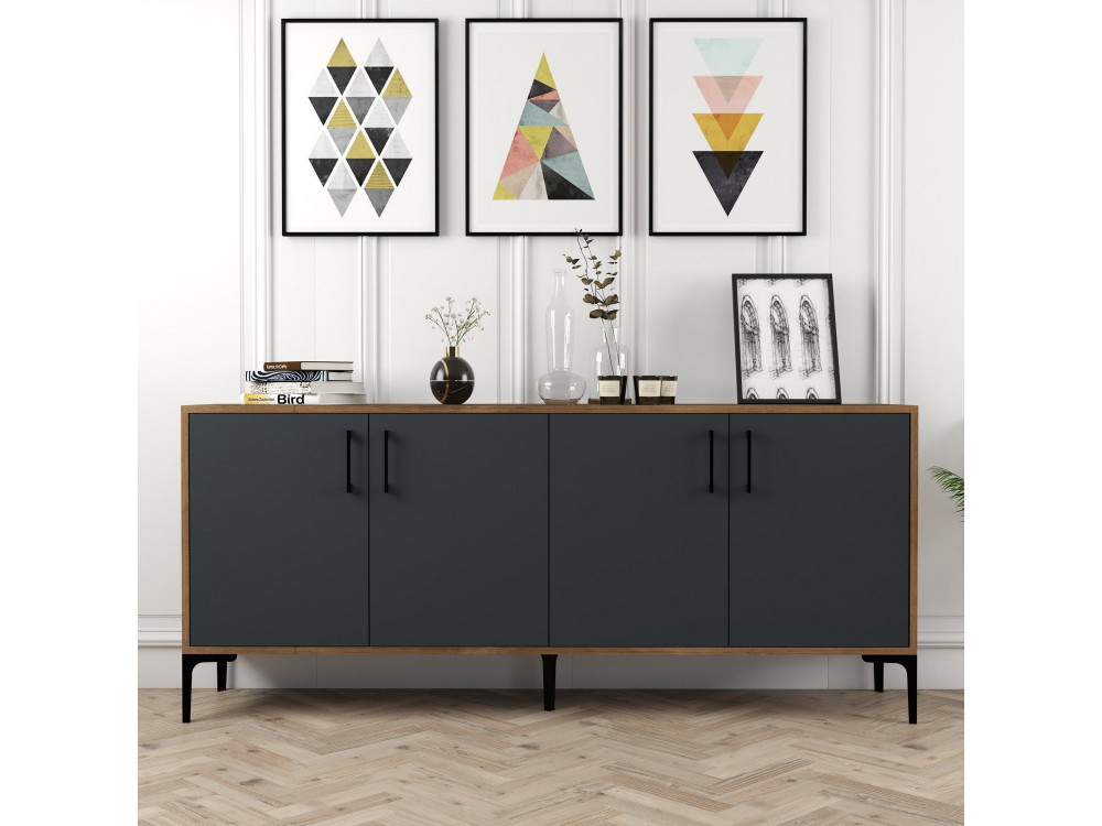 Credenza in legno "Kiev" - 180 x 35 x 78 cm - Grigio antracite