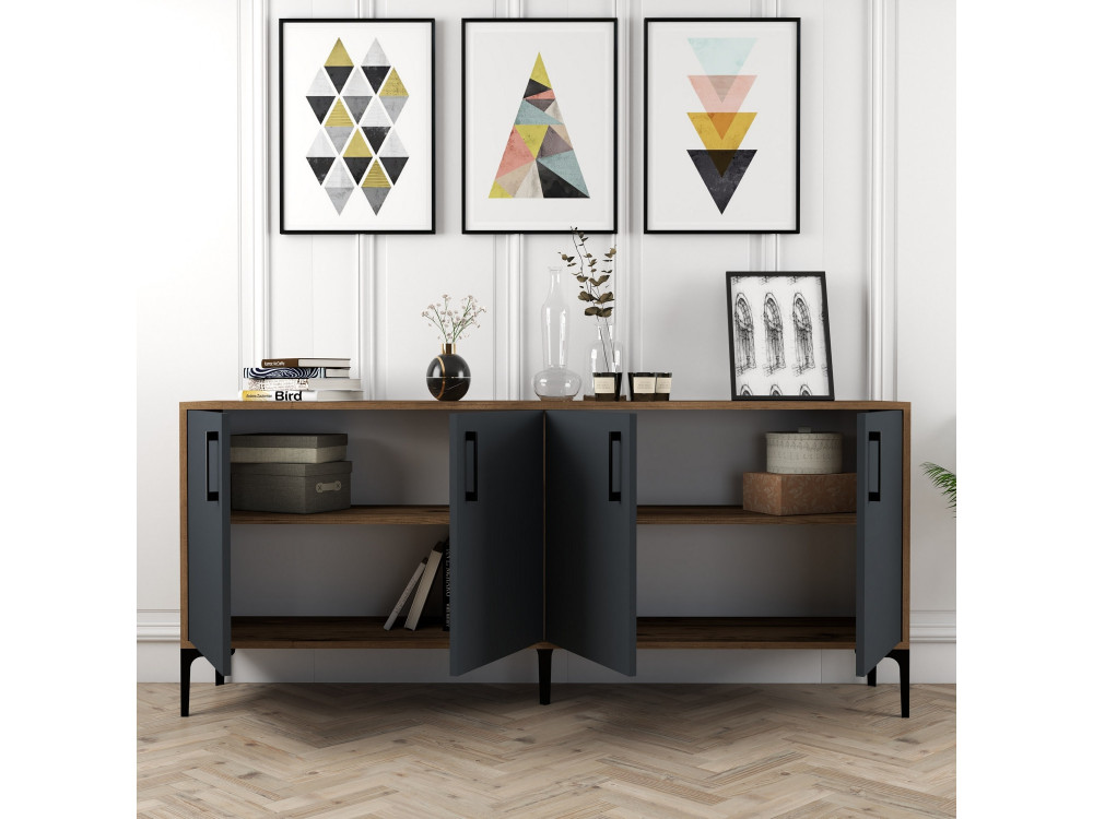 Credenza in legno "Kiev" - 180 x 35 x 78 cm - Grigio antracite