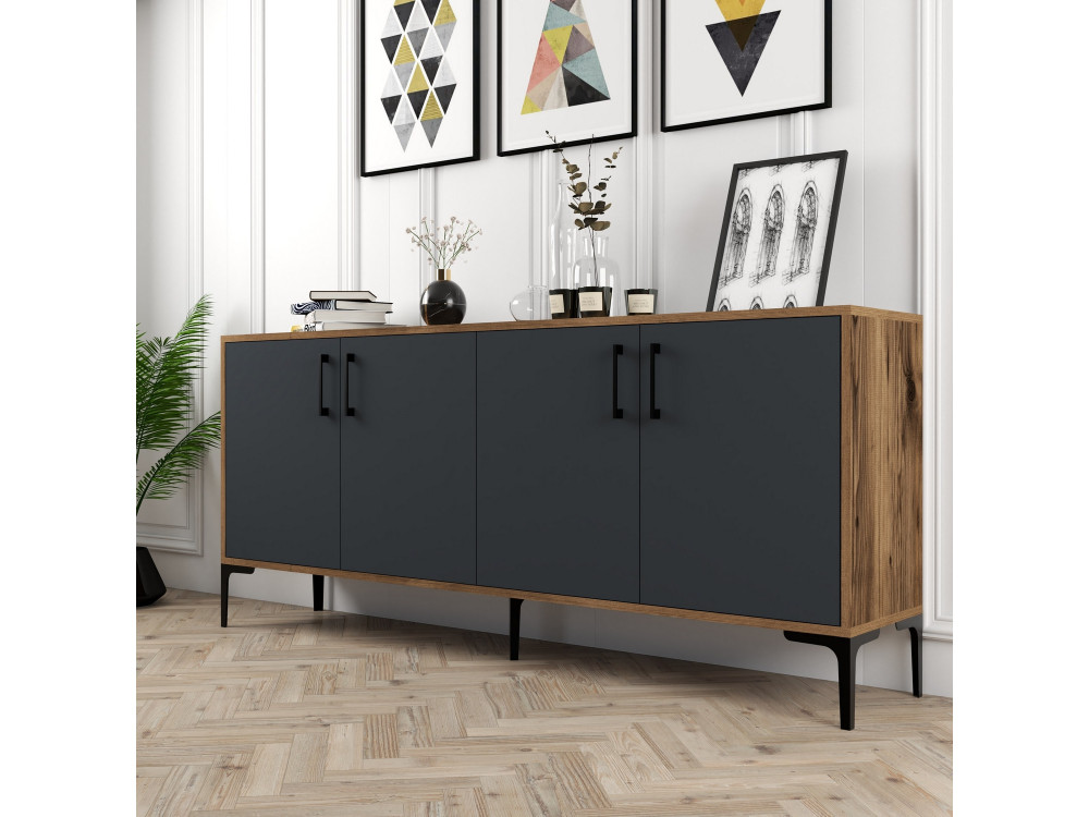 Credenza in legno "Kiev" - 180 x 35 x 78 cm - Grigio antracite
