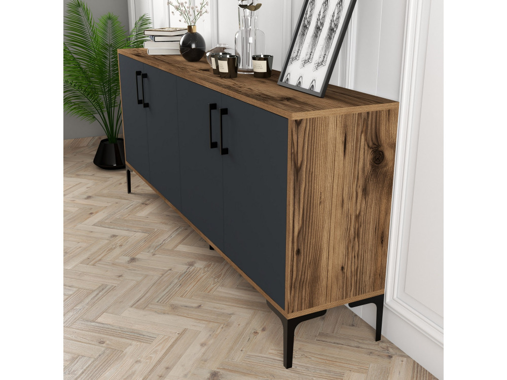 Credenza in legno "Kiev" - 180 x 35 x 78 cm - Grigio antracite