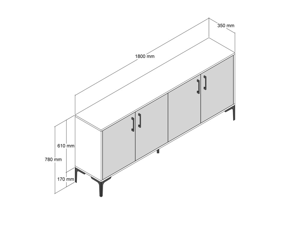 Credenza in legno "Kiev" - 180 x 35 x 78 cm - Grigio antracite