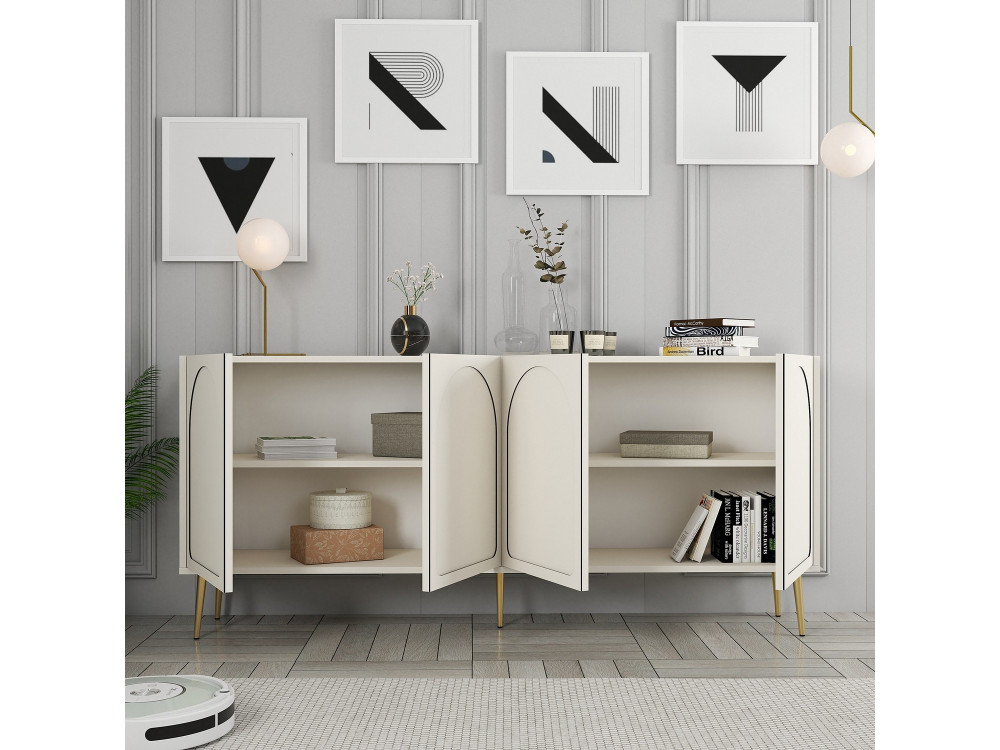 Credenza in legno "Lyon" - 180 x 35 x 80 cm - Crema, Oro