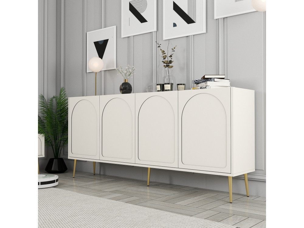 Credenza in legno "Lyon" - 180 x 35 x 80 cm - Crema, Oro