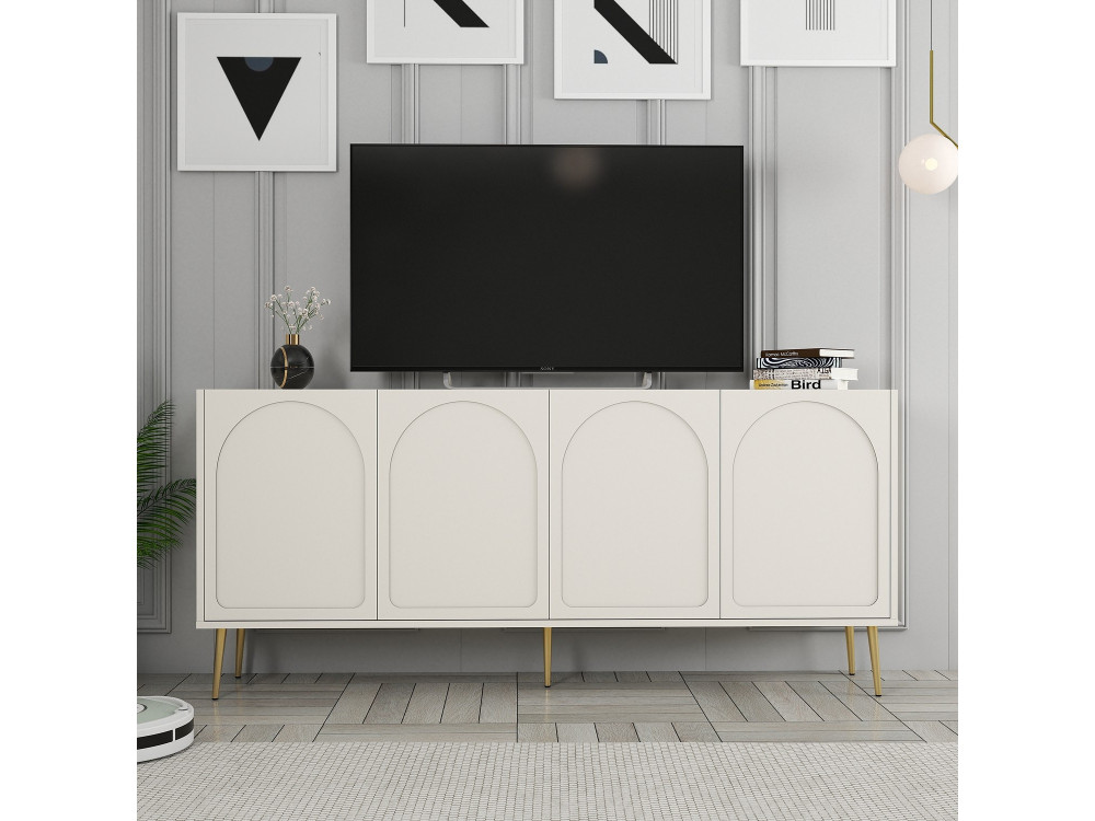 Credenza in legno "Lyon" - 180 x 35 x 80 cm - Crema, Oro