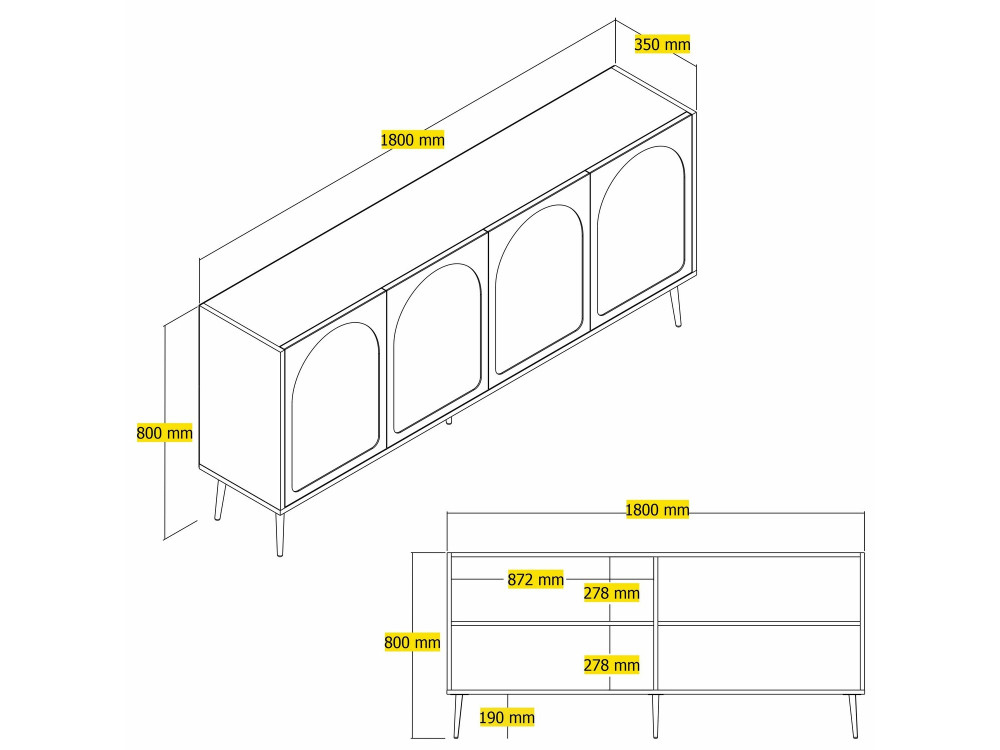 Credenza in legno "Lyon" - 180 x 35 x 80 cm - Crema, Oro