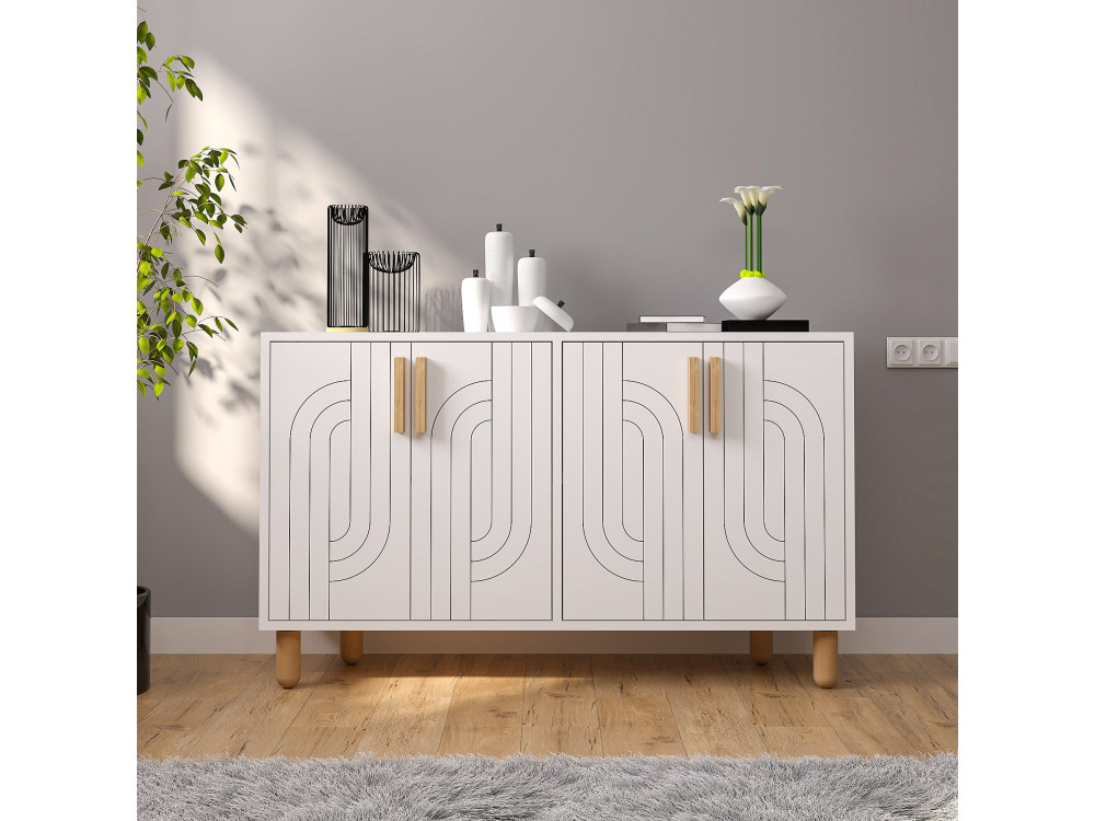 Credenza in legno "Rodney" - 120 x 29 x 73 cm - Bianco