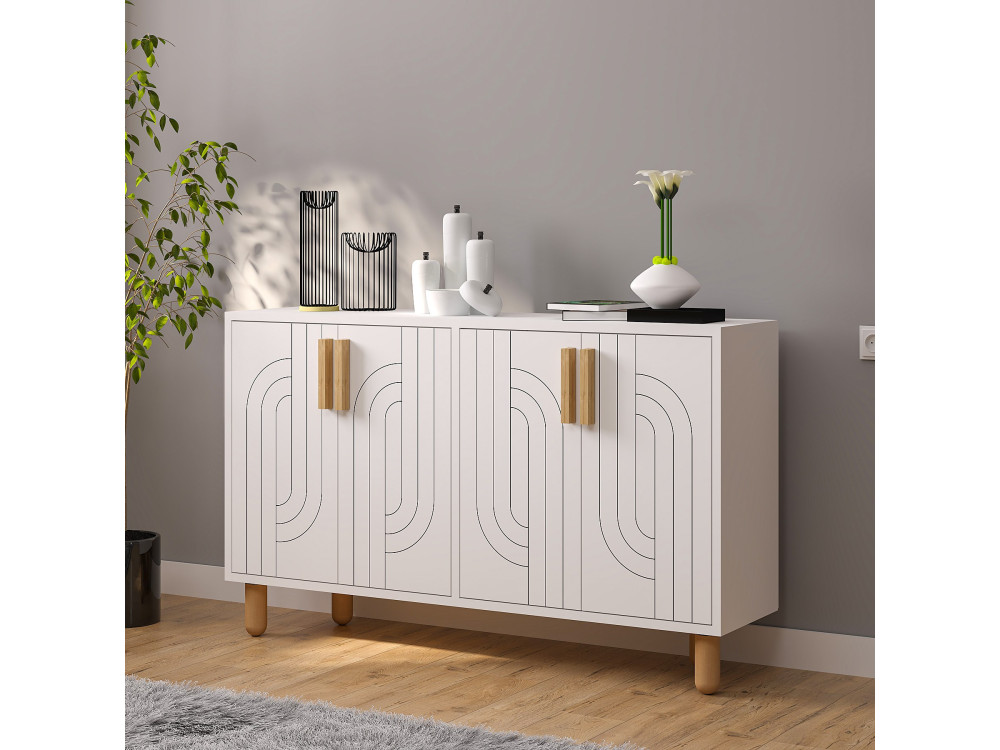 Credenza in legno "Rodney" - 120 x 29 x 73 cm - Bianco