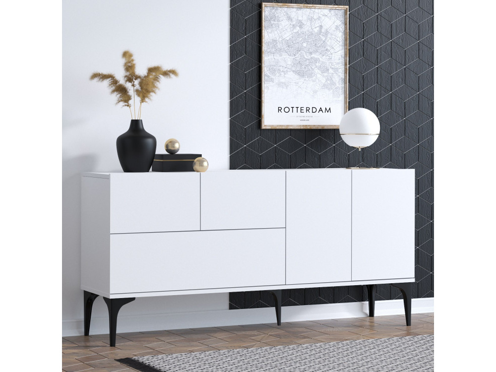 Credenza in legno "Ginny" - 150 x 35 x 75 cm - Bianco