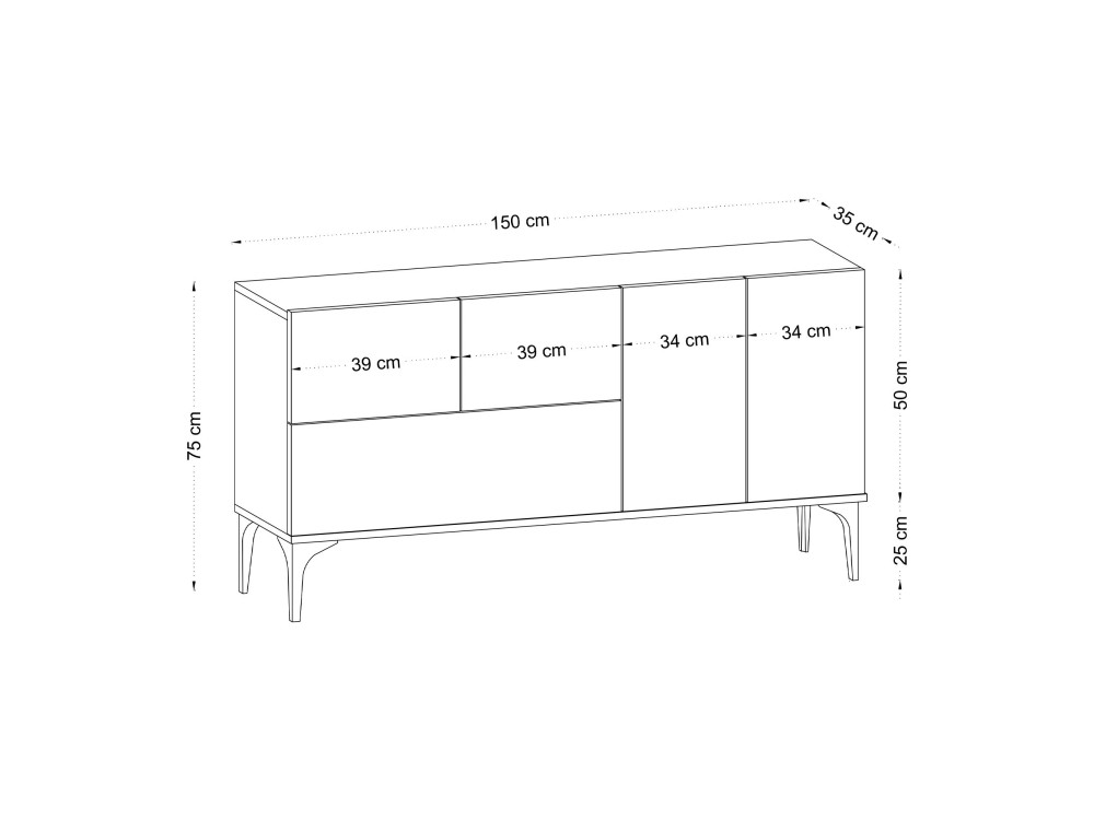 Credenza in legno "Ginny" - 150 x 35 x 75 cm - Bianco