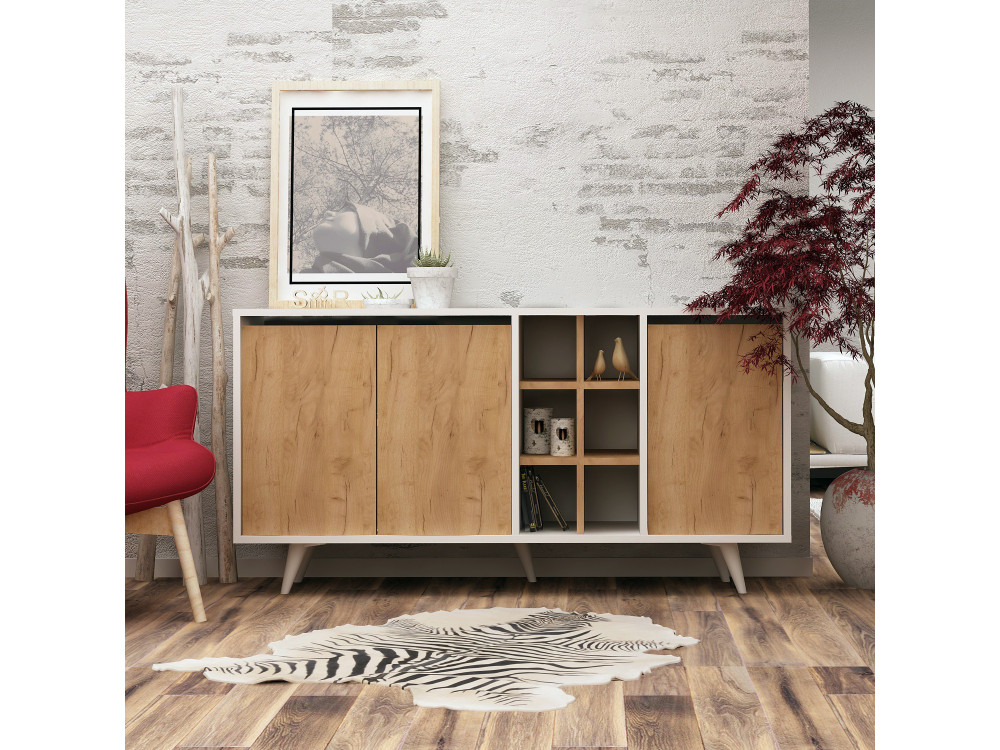 Credenza in legno "Prava" - 140 x 40 x 86 cm - Marrone