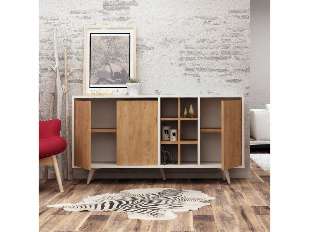 Credenza in legno "Prava" - 140 x 40 x 86 cm - Marrone