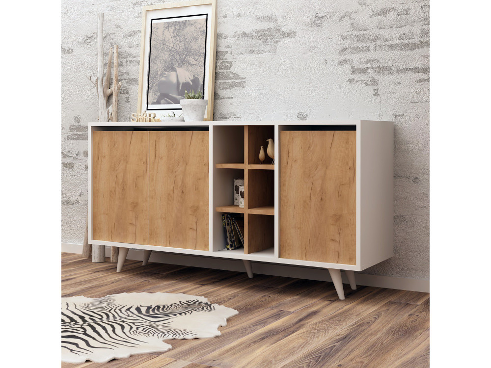 Credenza in legno "Prava" - 140 x 40 x 86 cm - Marrone