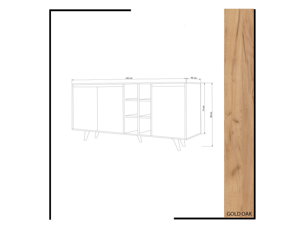 Credenza in legno "Prava" - 140 x 40 x 86 cm - Marrone