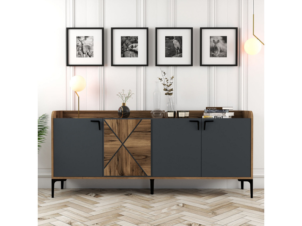 Credenza in legno "Venedik" - 180 x 35 x 78 cm - Grigio antracite