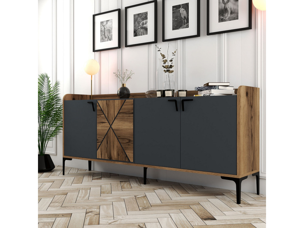 Credenza in legno "Venedik" - 180 x 35 x 78 cm - Grigio antracite