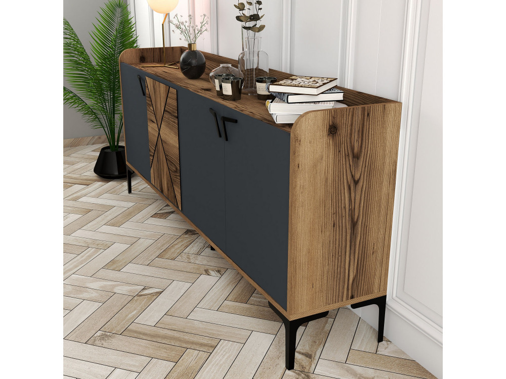 Credenza in legno "Venedik" - 180 x 35 x 78 cm - Grigio antracite