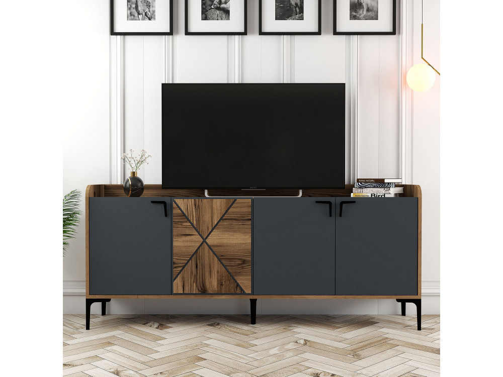 Credenza in legno "Venedik" - 180 x 35 x 78 cm - Grigio antracite