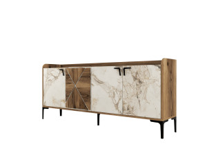 Credenza in legno "Venedik" - 180 x 35 x 78 cm - Bianco marmorizzato