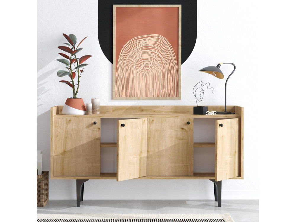 Credenza in legno "Navi" - 150 x 40 x 80 cm - Beige
