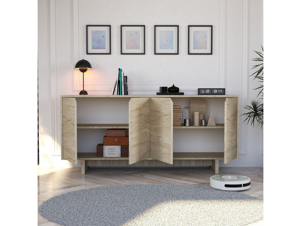 Credenza in legno "Turan" - 180 x 40 x 81 cm - Travertino