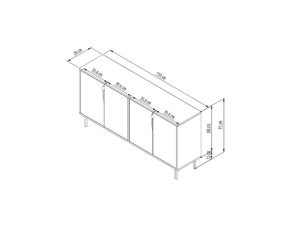 Credenza in legno "Evolet" - 150 x 36 x 75 cm - Bianco