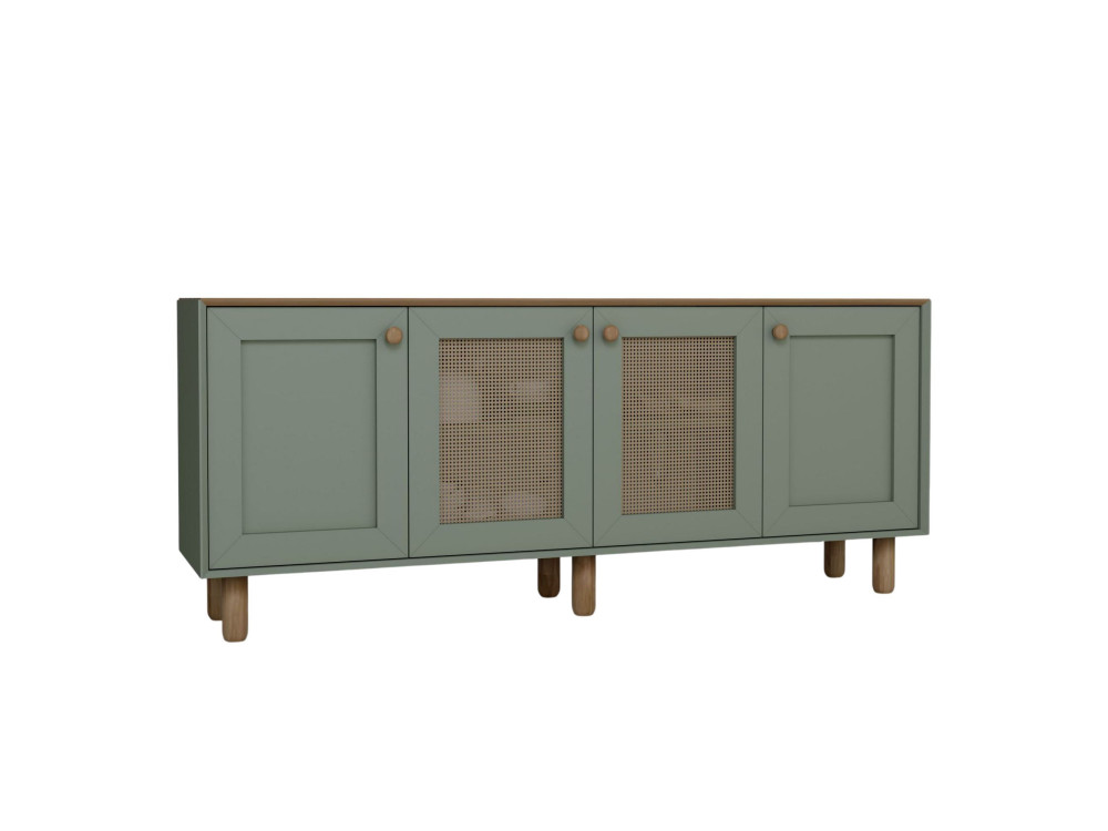 Credenza "Bohemian" in legno e canna - 180 x 40 x 75 cm - Verde