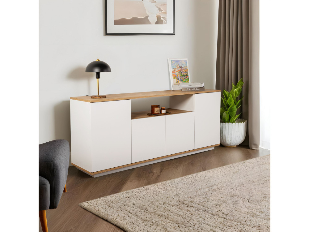 Credenza in legno "Arista" - 180 x 44,5 x 75 cm - Bianco / Rovere di Cadice