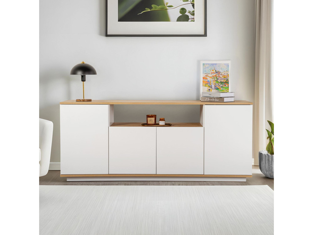 Credenza in legno "Arista" - 180 x 44,5 x 75 cm - Bianco / Rovere di Cadice