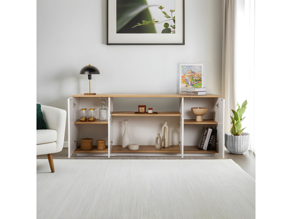 Credenza in legno "Arista" - 180 x 44,5 x 75 cm - Bianco / Rovere di Cadice