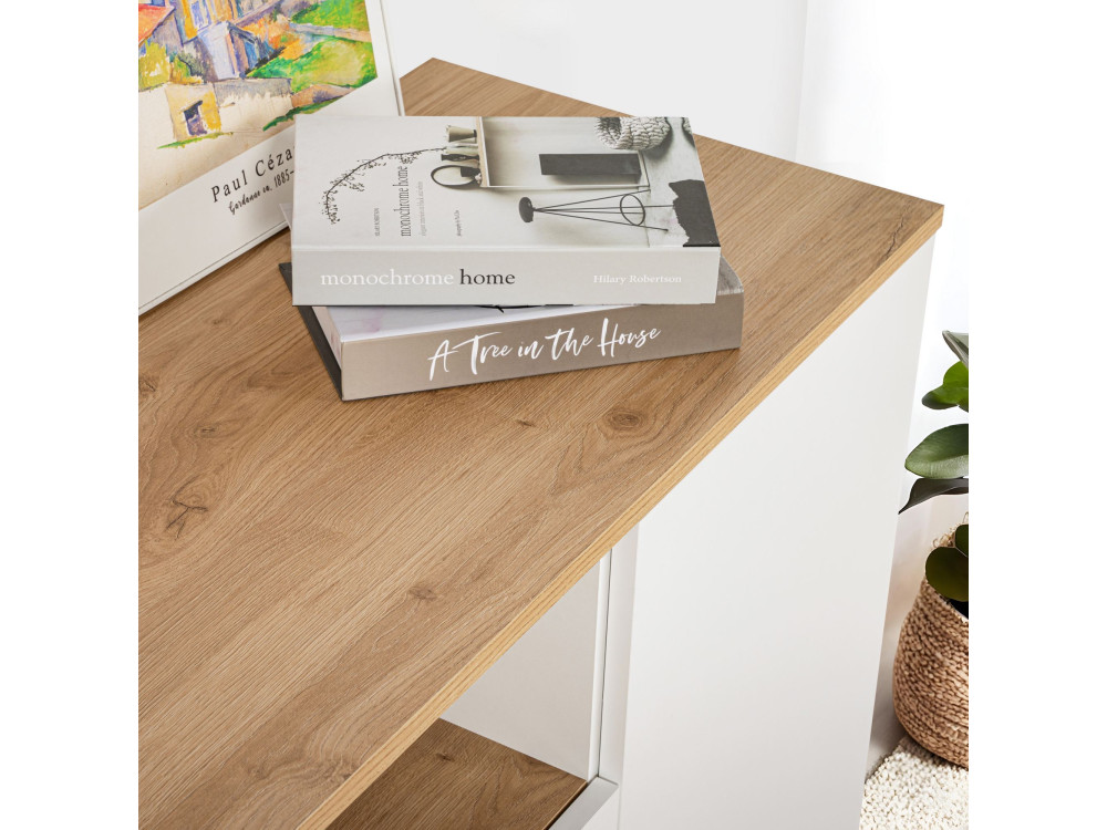 Credenza in legno "Arista" - 180 x 44,5 x 75 cm - Bianco / Rovere di Cadice