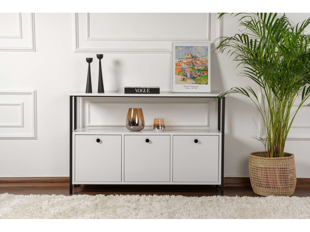 Credenza in legno "Solace" - 120 x 30 x 77 cm - Bianco
