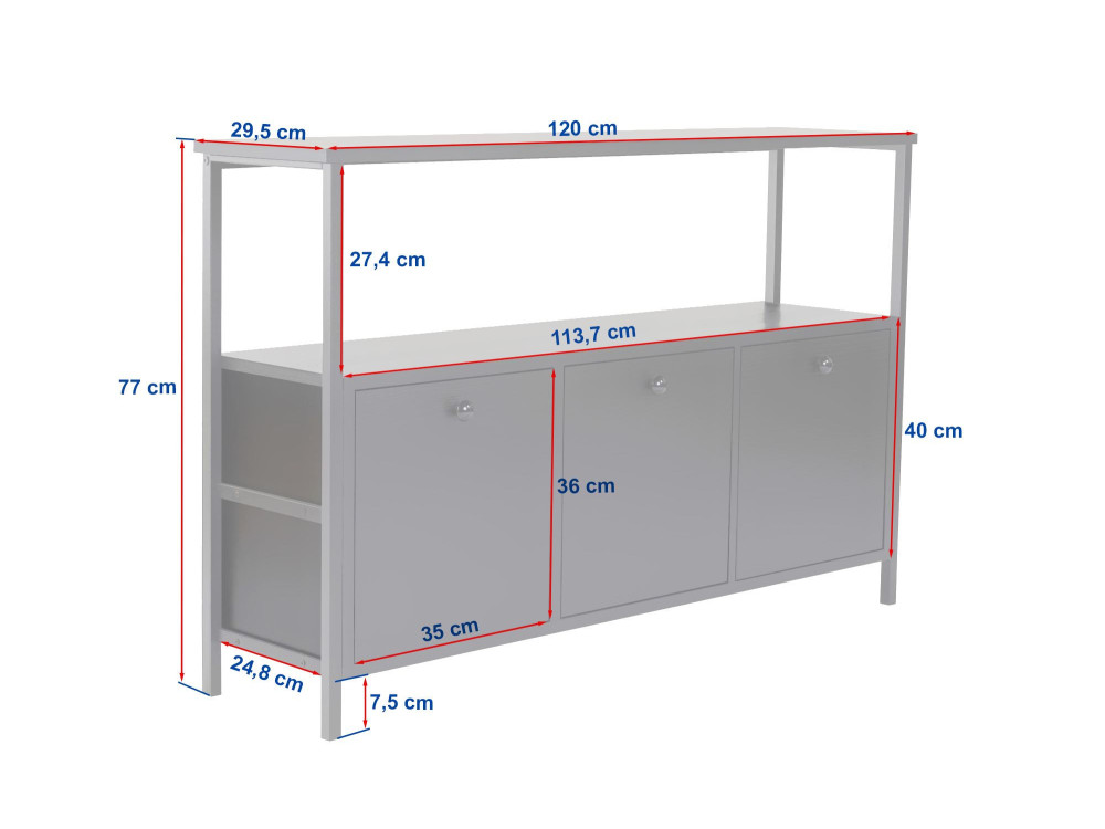 Credenza in legno "Solace" - 120 x 30 x 77 cm - Bianco