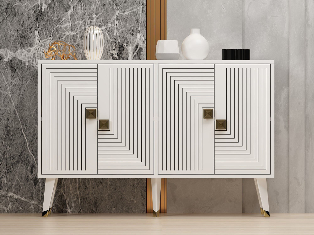 Credenza in legno "Ahart" - 120 x 30 x 80 cm - Bianco