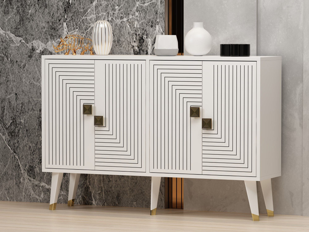 Credenza in legno "Ahart" - 120 x 30 x 80 cm - Bianco