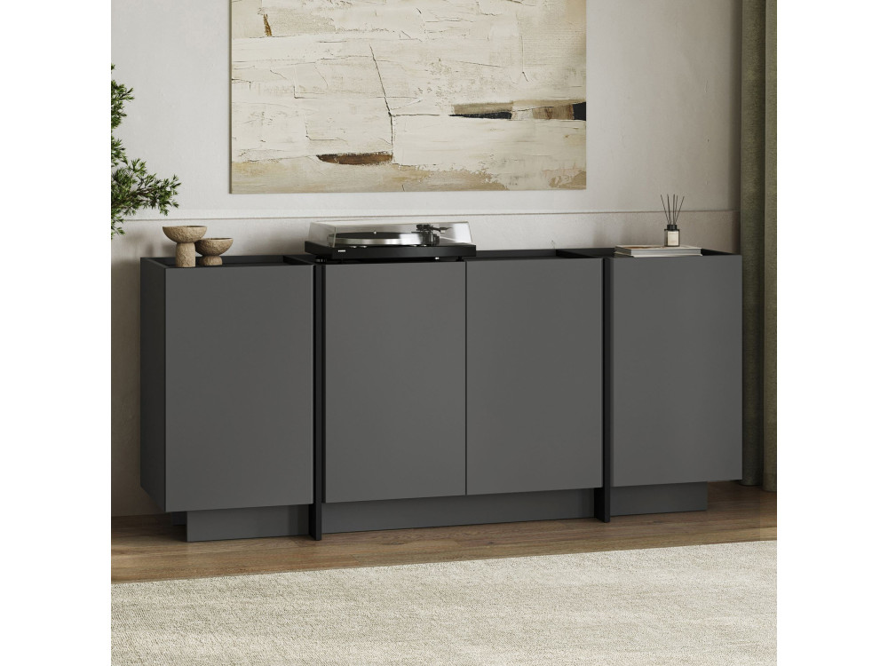 Credenza in legno "Dorma" - 180 x 45 x 80 cm - Antracite / Nero