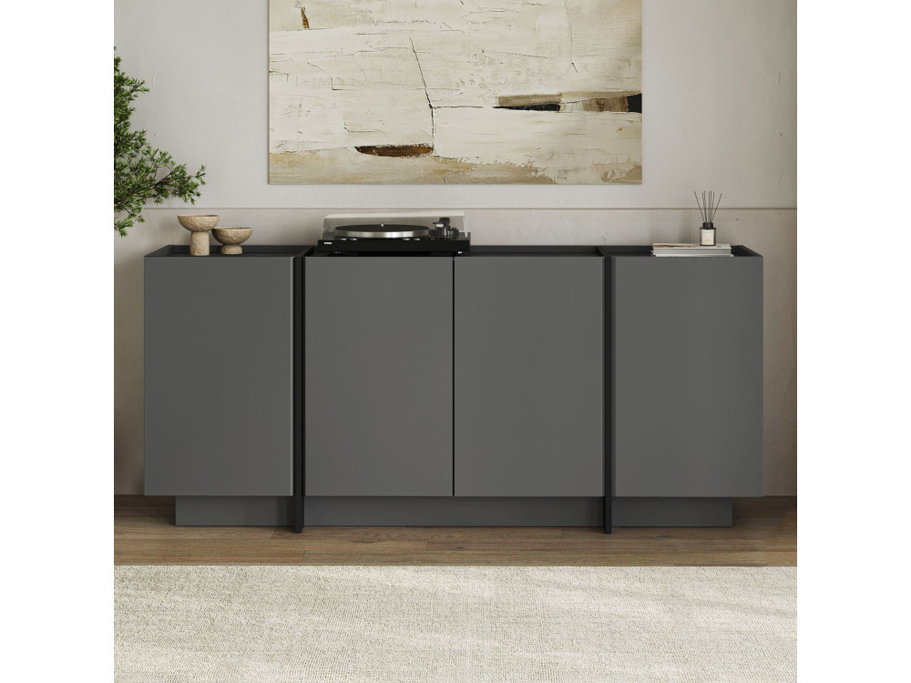 Credenza in legno "Dorma" - 180 x 45 x 80 cm - Antracite / Nero