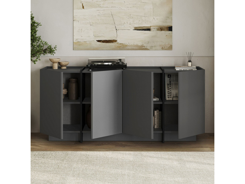 Credenza in legno "Dorma" - 180 x 45 x 80 cm - Antracite / Nero