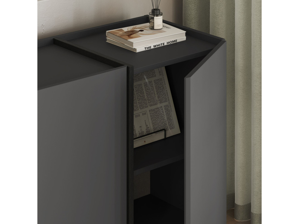Credenza in legno "Dorma" - 180 x 45 x 80 cm - Antracite / Nero