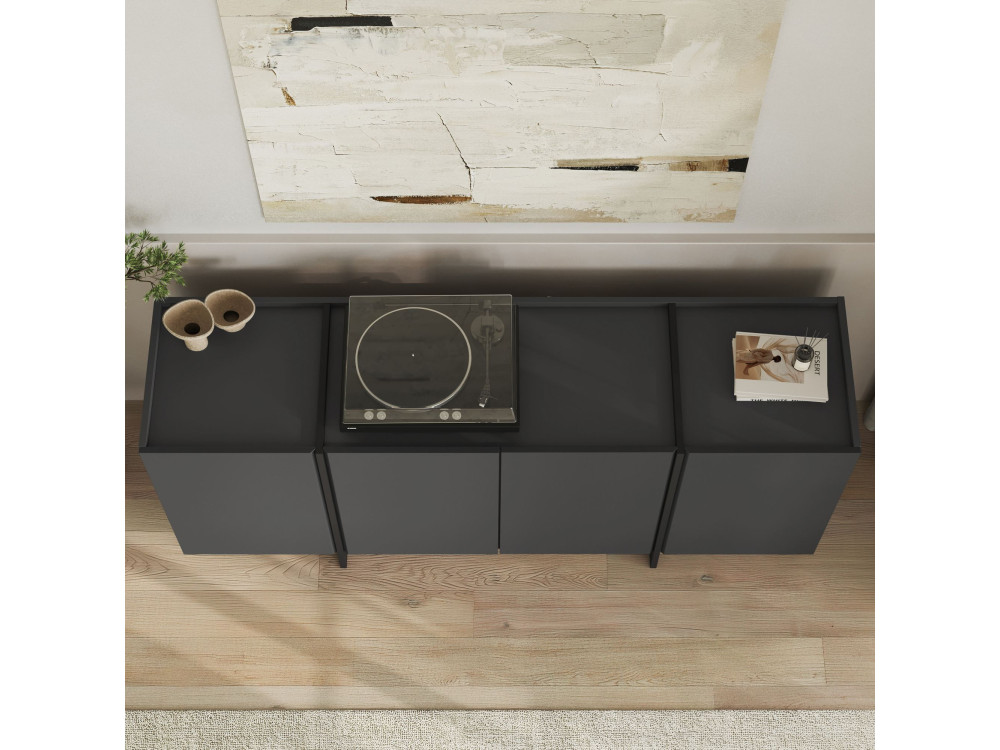 Credenza in legno "Dorma" - 180 x 45 x 80 cm - Antracite / Nero