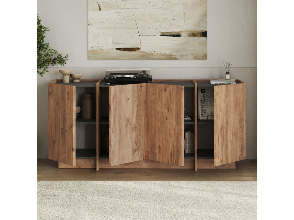 Credenza in legno "Dorma" - 180 x 45 x 80 cm - Pino Atlantico / Antracite