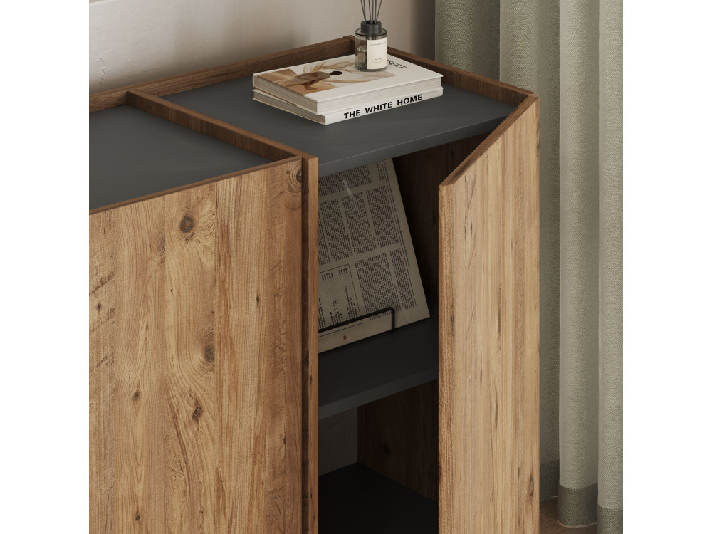 Credenza in legno "Dorma" - 180 x 45 x 80 cm - Pino Atlantico / Antracite