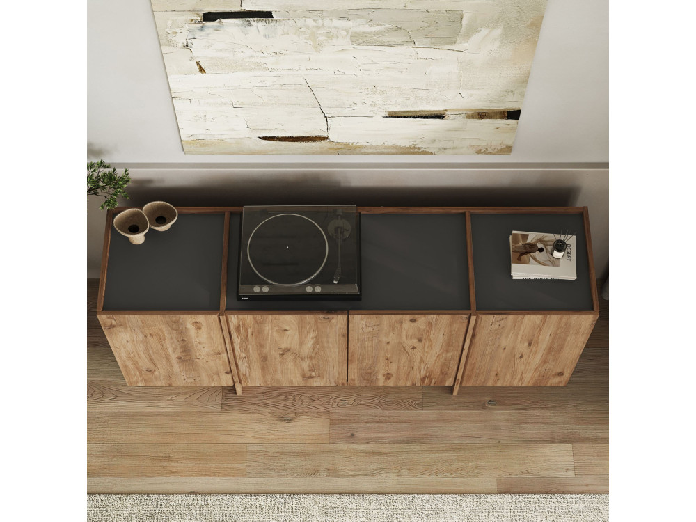 Credenza in legno "Dorma" - 180 x 45 x 80 cm - Pino Atlantico / Antracite
